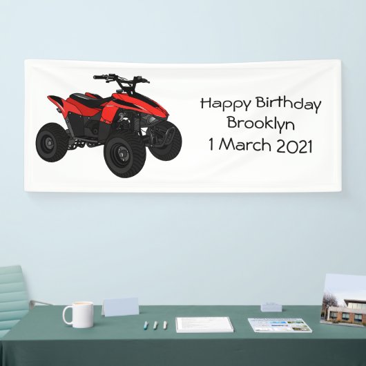 Voorbeeld van vierwielaandrijving met cartoon spandoek (Beurs)