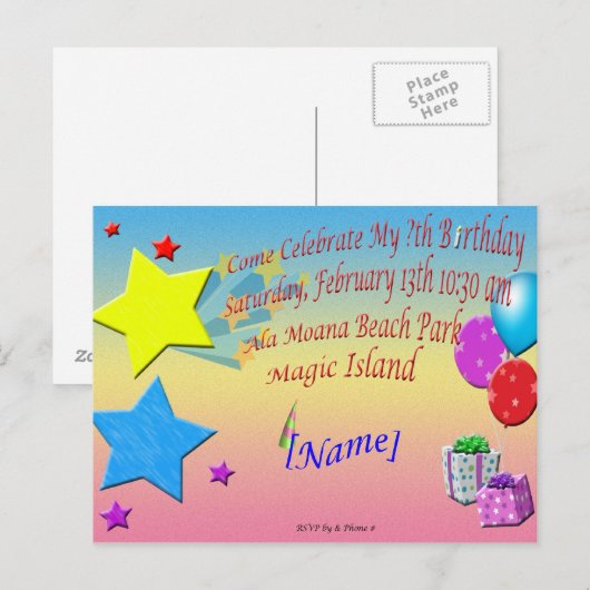 Voorbeeld Verjaardag Uitnodiging Post Kaart (Voorkant / Achterkant)