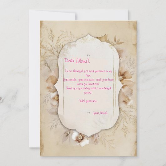 Voorbeeldboodschap van dankbaarheid kaart (Voorkant)