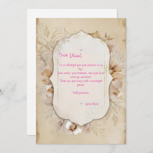 Voorbeeldboodschap van dankbaarheid kaart (Voorkant / Achterkant)