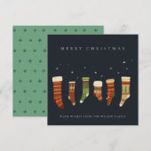 VOORBEHOUDEN VAN ELEGANT NAVY RED GREEN STAR CHIRS FEESTDAGENKAART (Voorkant / Achterkant)