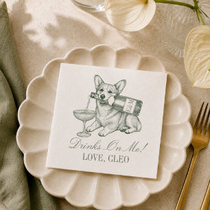 Voorbereide Saliegroene Corgi Champagne Bruiloft Servet