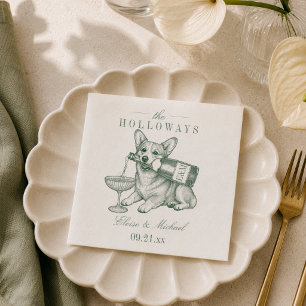Voorbereide Saliegroene Corgi Champagne Bruiloft Servet