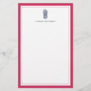 Voorbereiding anananas Roze en marine gepersonal Briefpapier