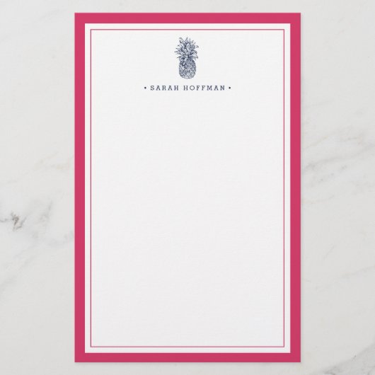 Voorbereiding anananas | Roze en marine gepersonal Briefpapier (Voorkant)