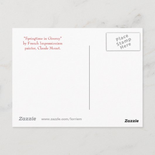 Voorbereiding in Giverny door Claude Monet Briefkaart (Achterkant)