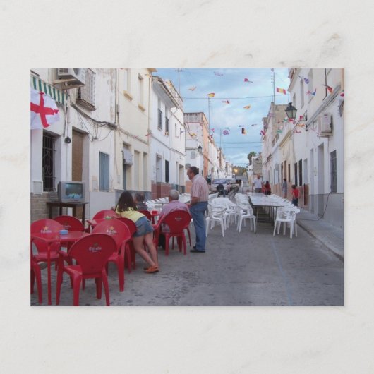 Voorbereiding van het straatfeest. briefkaart (Voorkant)