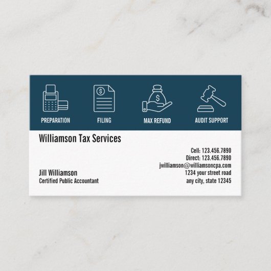 Voorbereiding van inkomstenbelasting visitekaartje (Voorkant)