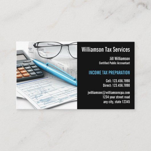 Voorbereiding van inkomstenbelasting visitekaartje (Voorkant)