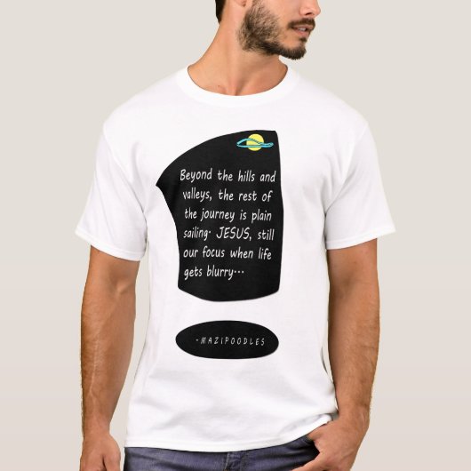 Voorbij de heuvels met Jezus - witte brief T-shirt (Voorkant)