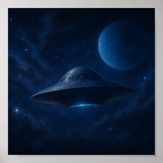 Voorbij de horizon-ruimteschip vliegen in de ruimt poster