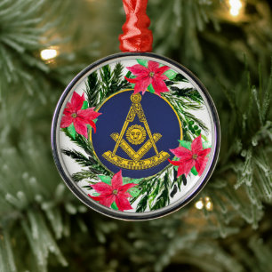 Voorbije Meester Vrijmetselaar Krans Poinsettia Metalen Ornament