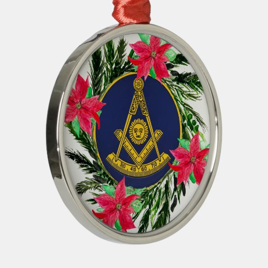 Voorbije Meester Vrijmetselaar Krans Poinsettia Metalen Ornament (Rechts)