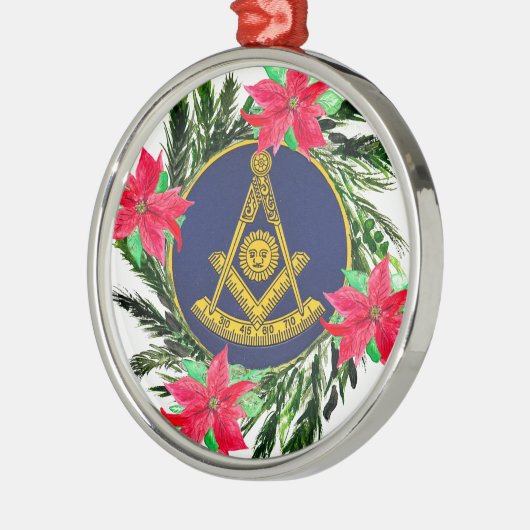 Voorbije Meester Vrijmetselaar Krans Poinsettia Metalen Ornament (Links)