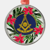 Voorbije Meester Vrijmetselaar Krans Poinsettia Metalen Ornament (Voorkant)