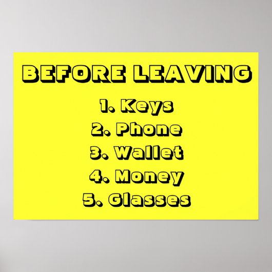 Voordat u de checklist van het Huis verlaat Poster (Voorkant)
