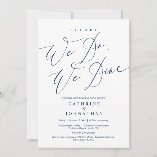 Voordat we dat doen, dineren we, bruiloft-repetiti kaart (Voorkant)