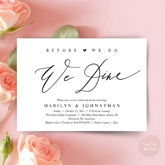 Voordat we dat doen, dineren we, bruiloft-repetiti kaart