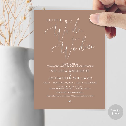 Voordat we dat doen, dineren we, bruiloft-repetiti kaart