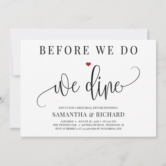 Voordat we dat doen dineren we kalligrafie repetit kaart (Voorkant)