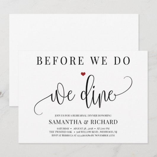 Voordat we dat doen dineren we kalligrafie repetit kaart (Voorkant / Achterkant)