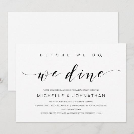 Voordat we dat doen, dineren we, zwart, repetitied kaart (Voorkant / Achterkant)