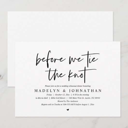 Voordat we de knoop stropdassen, bruiloft repetiti kaart (Voorkant / Achterkant)