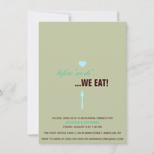 "Voordat we... eten we. Rehearsal Dinner Invite Kaart (Voorkant)