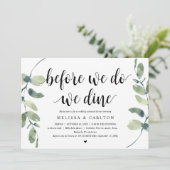 Voordat we het doen, dineren we, huwelijksrepetiti kaart (Staand voorkant)