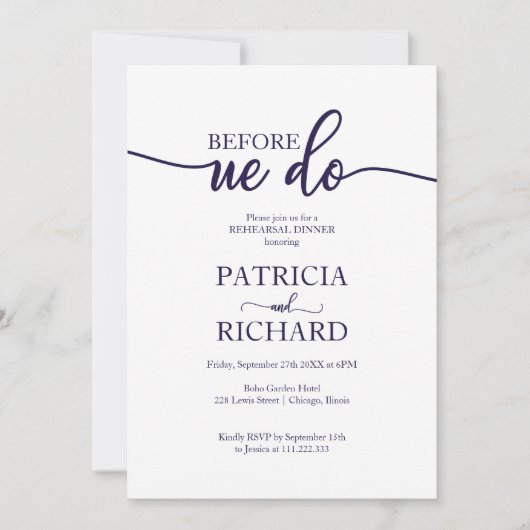 Voordat we Navy Blue White repetitie diner doen Kaart (Voorkant)