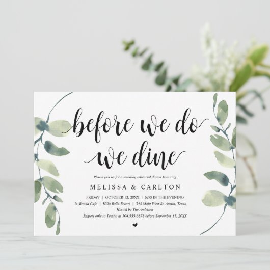 Voordat we trouwen, dineren we, proefhuwelijk dine kaart (Staand voorkant)