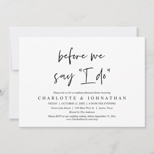 Voordat we zeggen "Ik doe", bruiloft repetitie din Kaart (Voorkant)