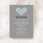 Voordat ze zeggen dat ik Aqua Heart repetitie dine Kaart<br><div class="desc">Eenvoudige en leuke bruiloft repetitie en diner uitnodigingen zijn voorzien van een lichte aqua / robin's ei blauw bloemenhart,  monogram banner,  voordat ze zeggen "Ik doe" formulering intro,  en een patroon van bloemen,  harten,  en rollen op de rug. Grijs,  licht aqua,  houtskool en wit kleurenschema.</div>