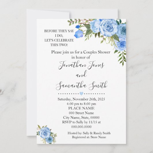 Voordat ze zeggen dat ik koppels douche blauwe bru kaart (Voorkant)