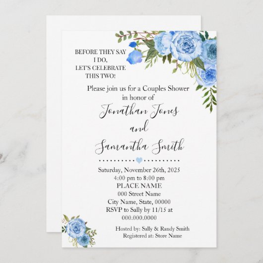 Voordat ze zeggen dat ik koppels douche blauwe bru kaart (Voorkant / Achterkant)