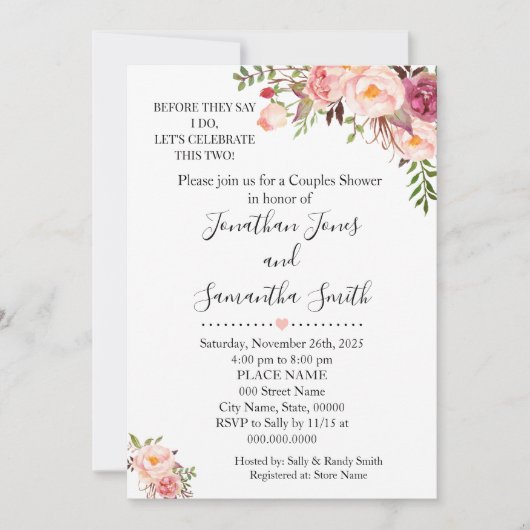 Voordat ze zeggen dat ik koppels douche roze bruil kaart (Voorkant)