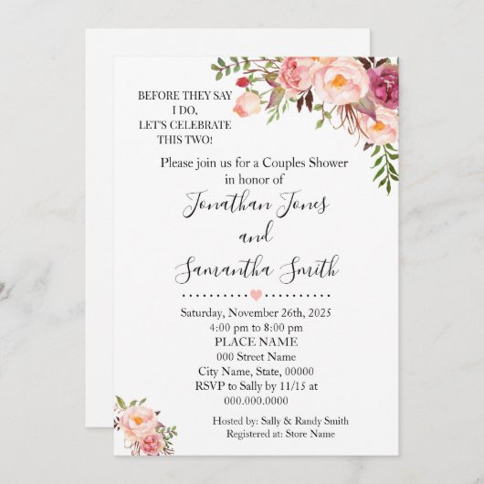 Voordat ze zeggen dat ik koppels douche roze bruil kaart (Voorkant / Achterkant)