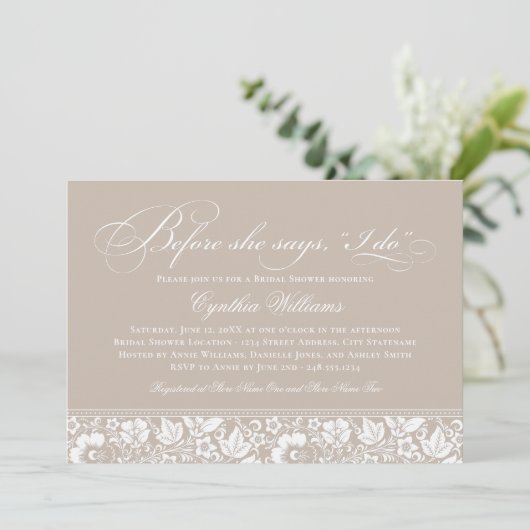 Voordat ze zegt dat ik doe beige Vrijgezellenfees Kaart (Staand voorkant)