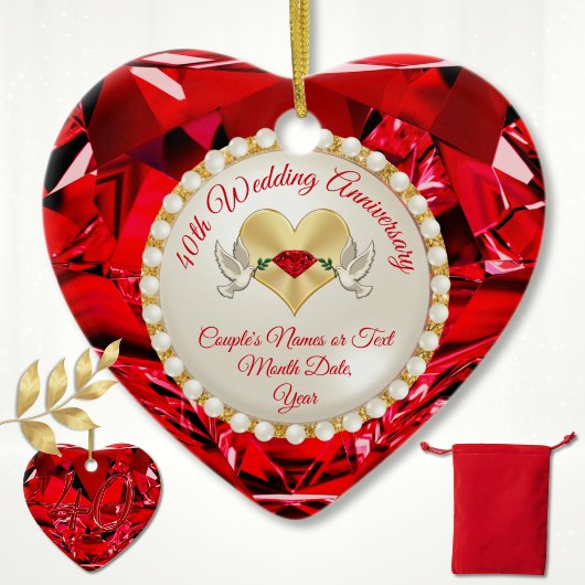 Voordelig, 40e bruiloft Jubileum Gift, Ruby Keramisch Ornament