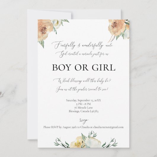 Voordelig en doordacht genderonthaal uitnodigen kaart (Voorkant)