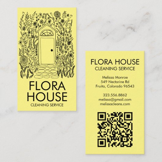 VOORDEUR Huis Reiniging Yardwork Tuin QR Code Visitekaartje (Voorkant / Achterkant)