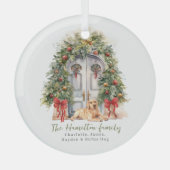 Voordeur met gele labrador kerst glas ornament (Voorkant)