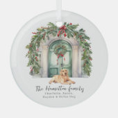 Voordeur met gele labrador kerst glas ornament (Voorkant)