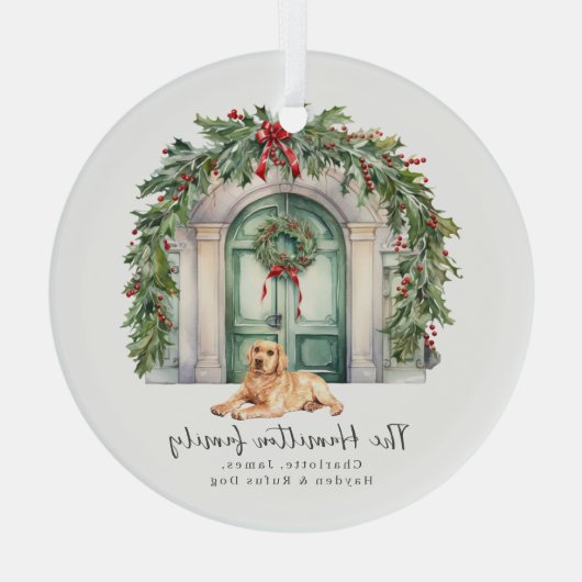 Voordeur met gele labrador kerst glas ornament (Achterkant)