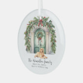 Voordeur met gele labrador kerst glas ornament (Voorkant links)