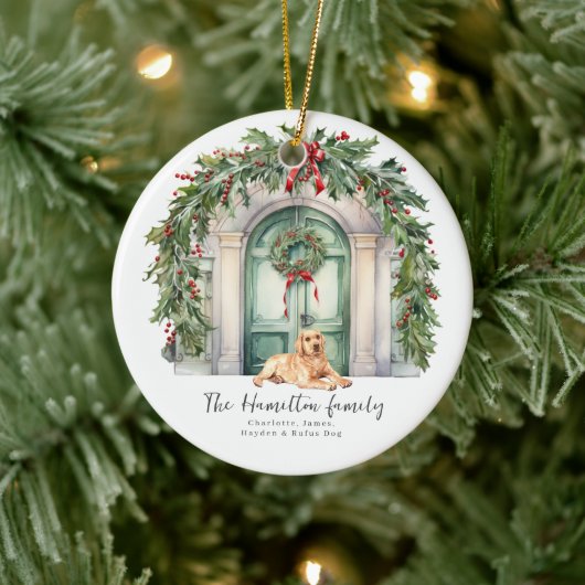 Voordeur met gele labrador kerst keramisch ornament (Boom)