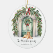 Voordeur met gele labrador kerst keramisch ornament (Links)