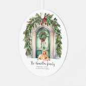 Voordeur met gele labrador kerst metalen ornament (Voorkant links)