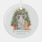 Voordeur met gouden retriever kerst glas ornament (Voorkant)