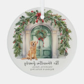 Voordeur met gouden retriever kerst glas ornament (Achterkant)